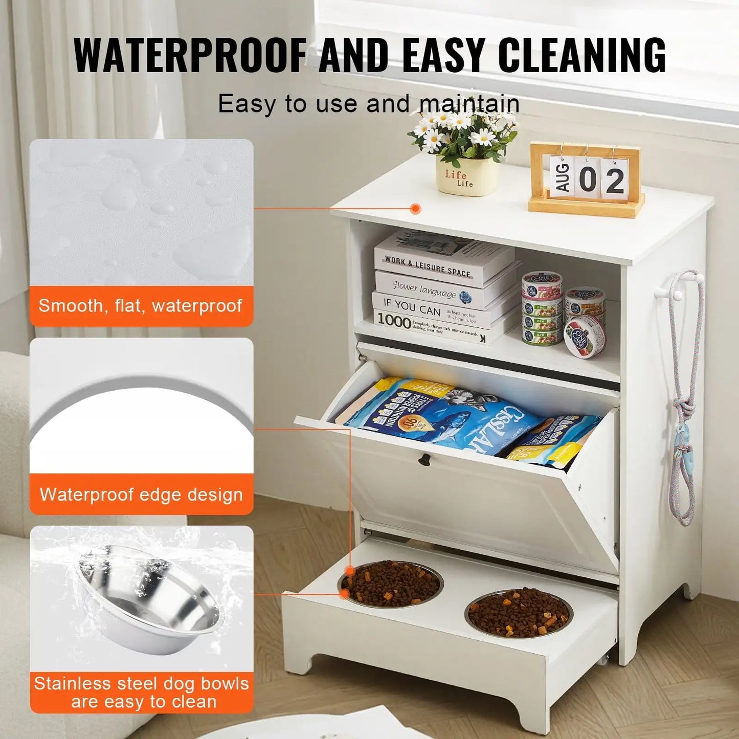 XMSJH Pet Feeding Station With 2 Elevated Bowls And Storage