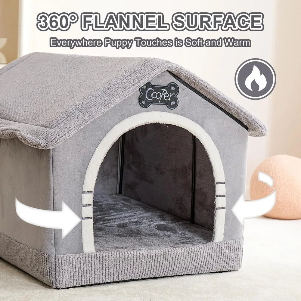 Large Insulated Indoor Dog House with Frame for Dogs 25-60 lb Cozy Gray Bed