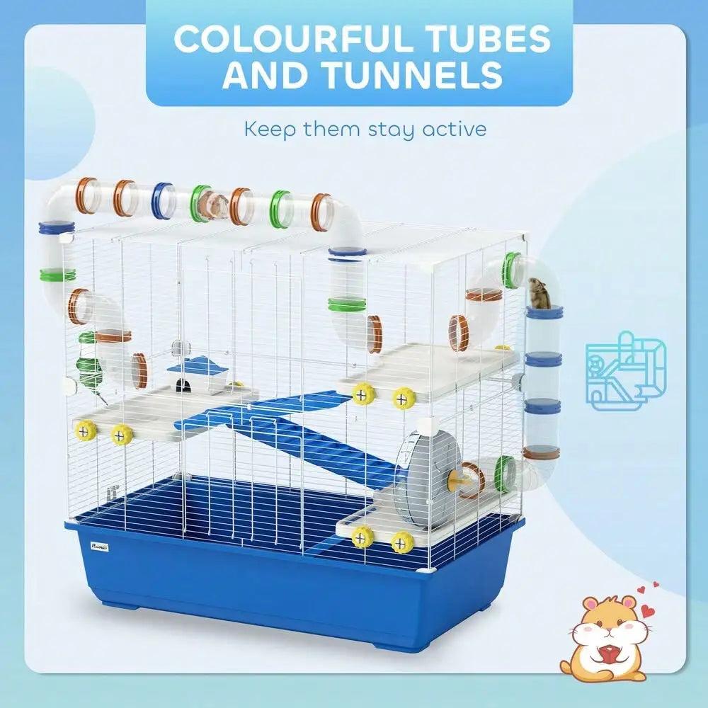 Vibrant 4 Tier Hamster Cage with Tunnel Tube System for Fun Exploration