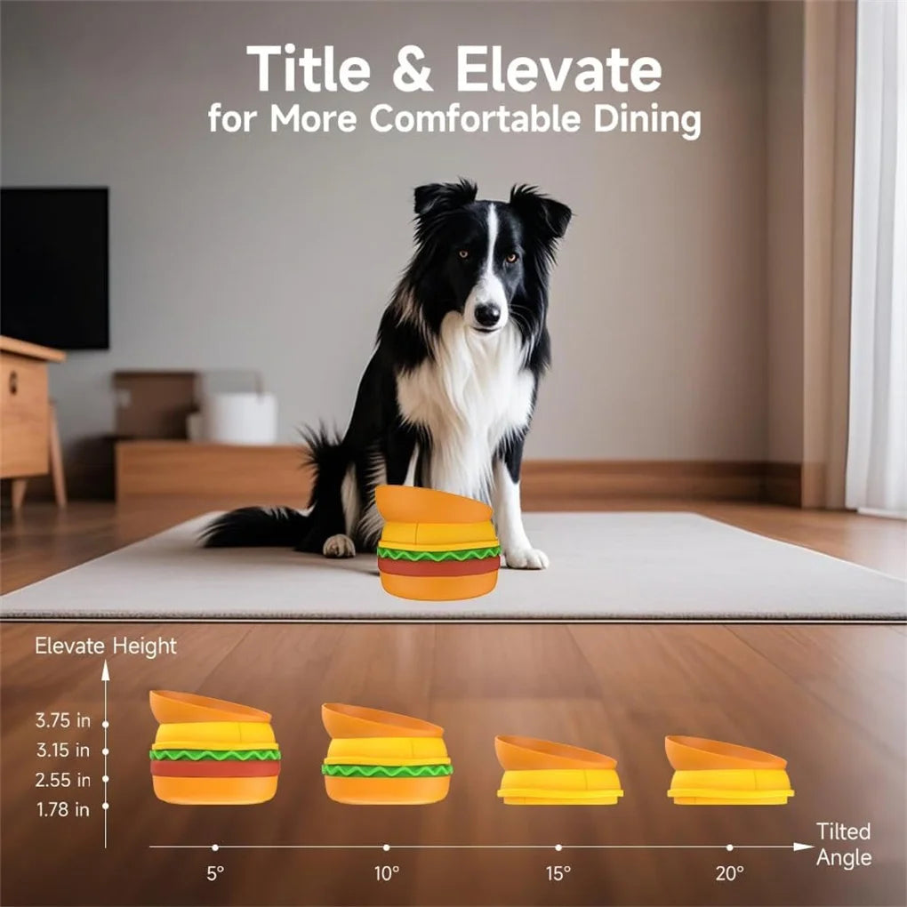 5-in-1 Burger Pet Bowls Set for Dogs and Cats with Elevated and Slow Feeder Design