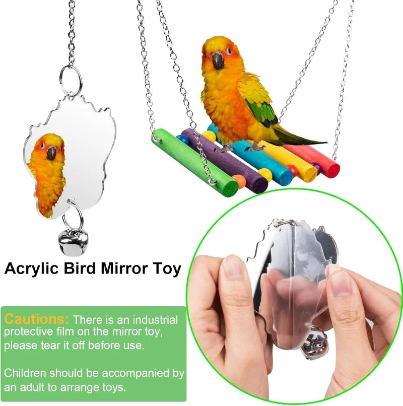 ZhejiangHign Wood Bird Toys 7Pcs Perch Swing Set Parakeets