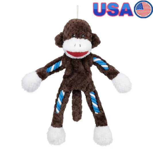 Tough Buddy Monkey Dog Toy Rope Chew Squeaky Tugging Durable Playtime