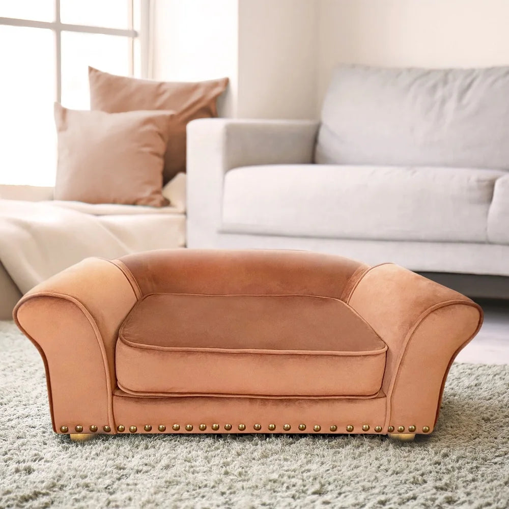 Elegant Faux Velvet Pet Bed Sofa for Medium Dogs and Cats with Removable Cushion