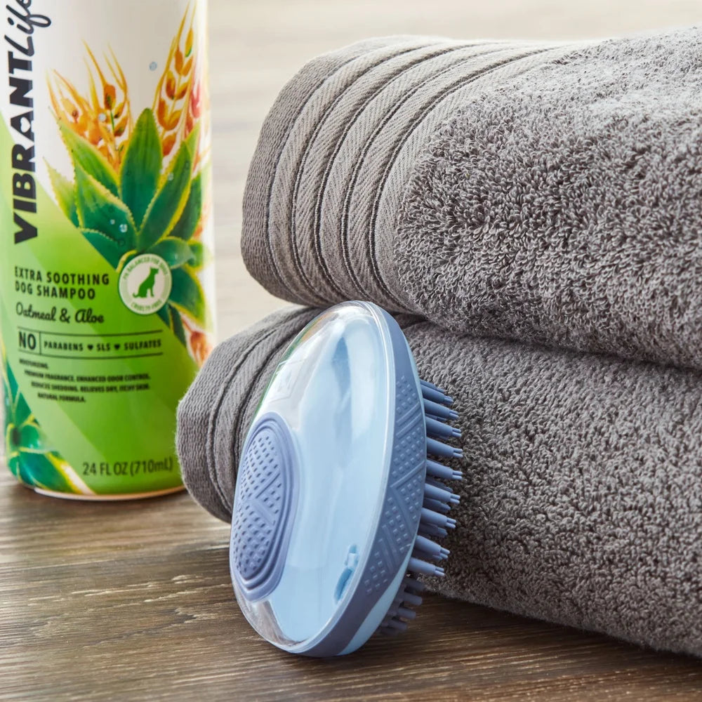 XMSJH Ergonomic Dog Brush Shampoo Dispenser Bath Tool