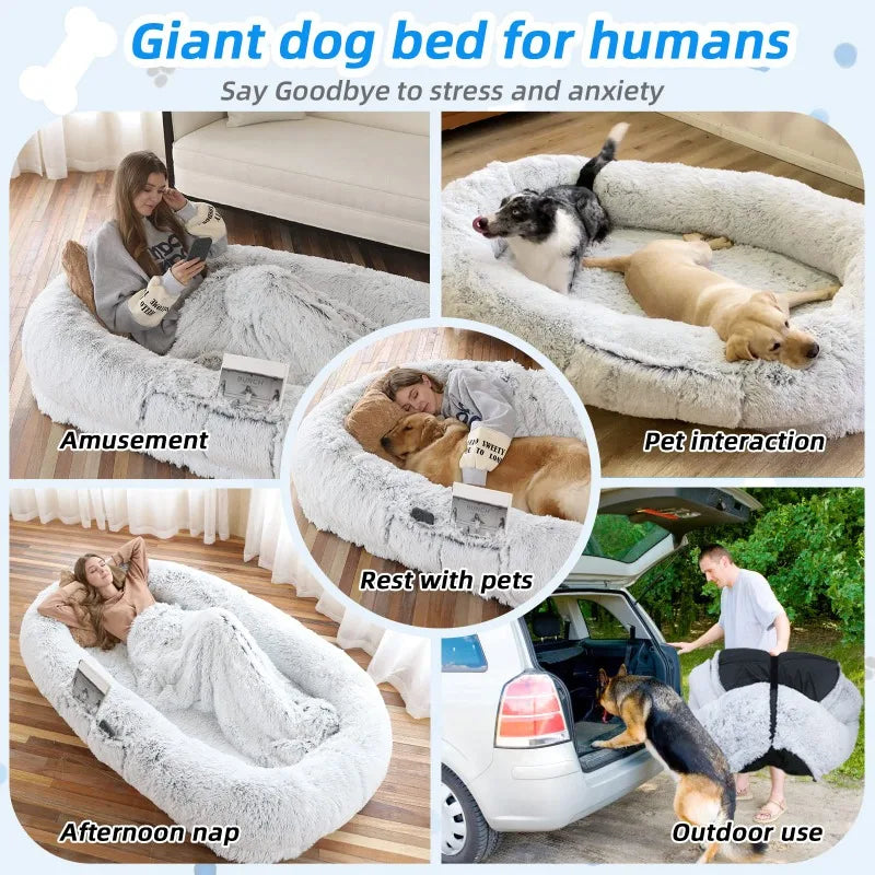 Human Dog Bed Washable Faux Fur Orthopedic Napping Sofa for Pets and People