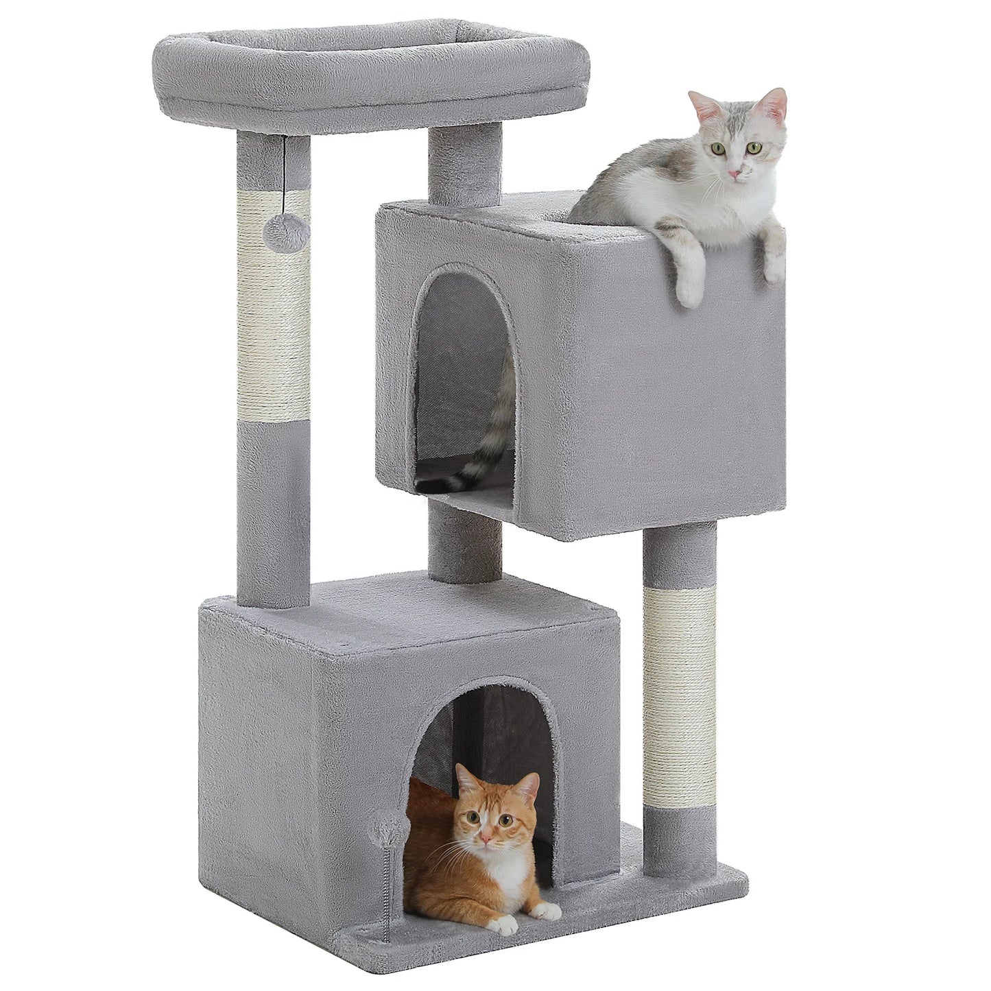 PEQULTICN Three Level Cat Tree With Cat House And Pompoms