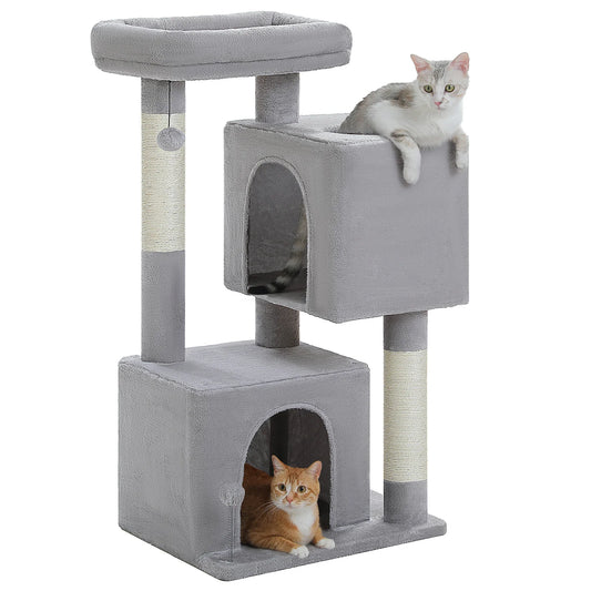 PEQULTICN Three Level Cat Tree With Cat House And Pompoms