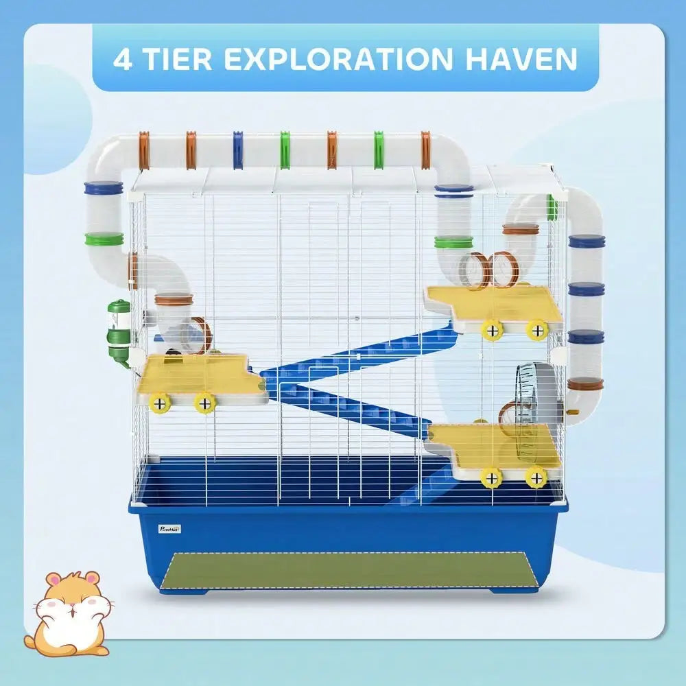 Vibrant 4 Tier Hamster Cage with Tunnel Tube System for Fun Exploration