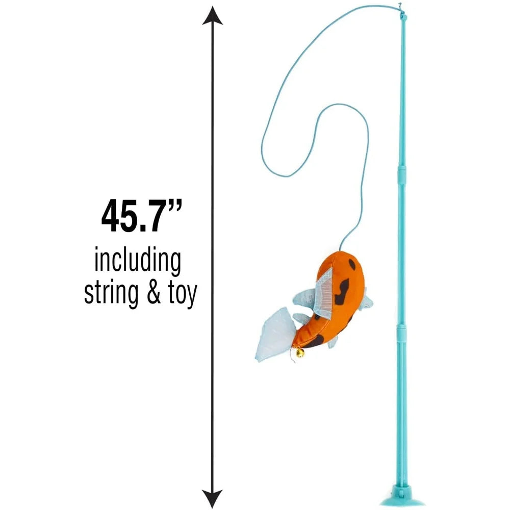 Interactive Koi Dangler Cat Toy Wand with Suction Base and Elastic String