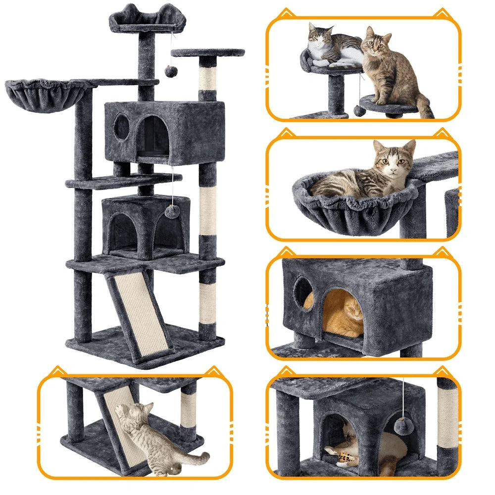 XMSJ Cat Tree Tower With Scratching Posts Cozy Condos