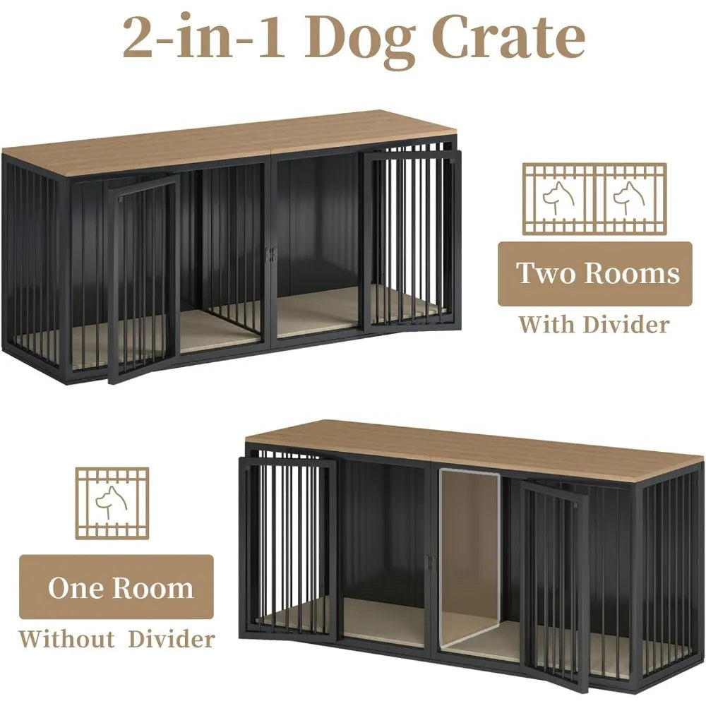 Hignconcerned Dog Crate Iron Frame With Double Doors