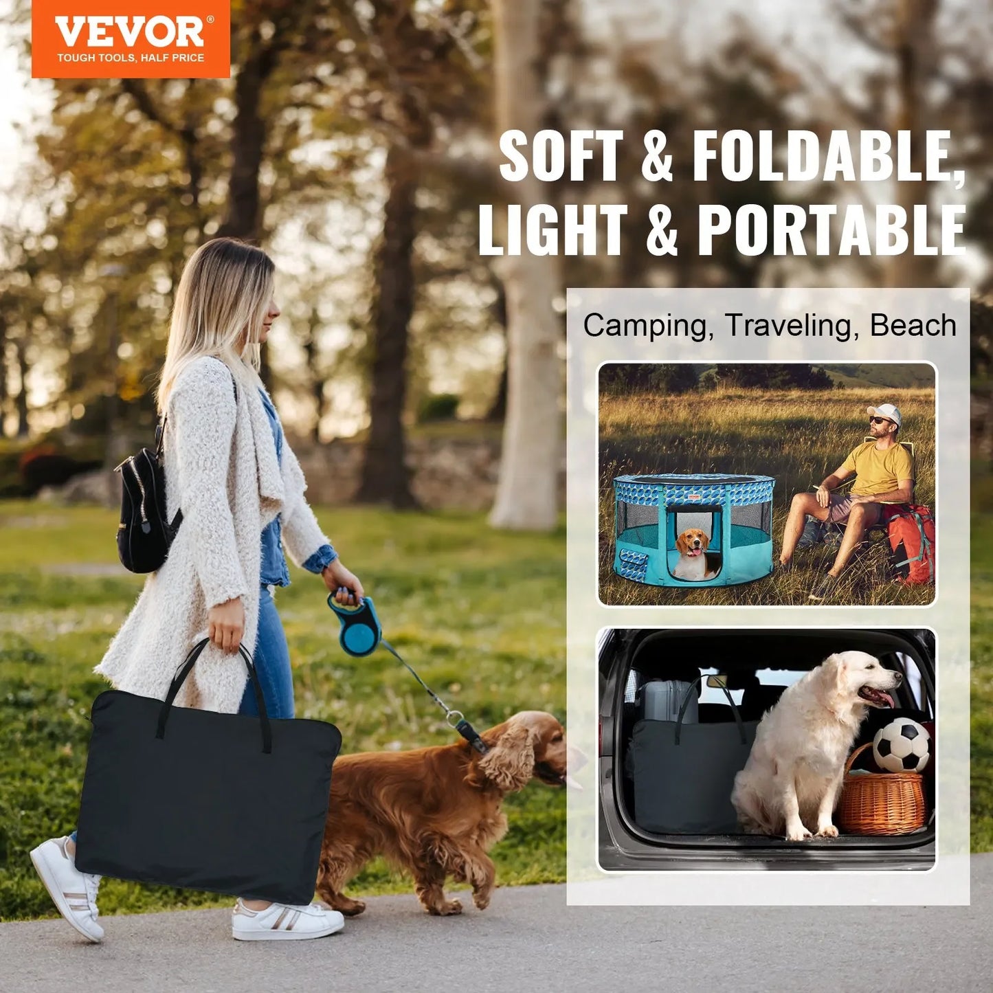 Foldable Portable Dog Playpen 44 Inch Round Crate with Removable Zipper
