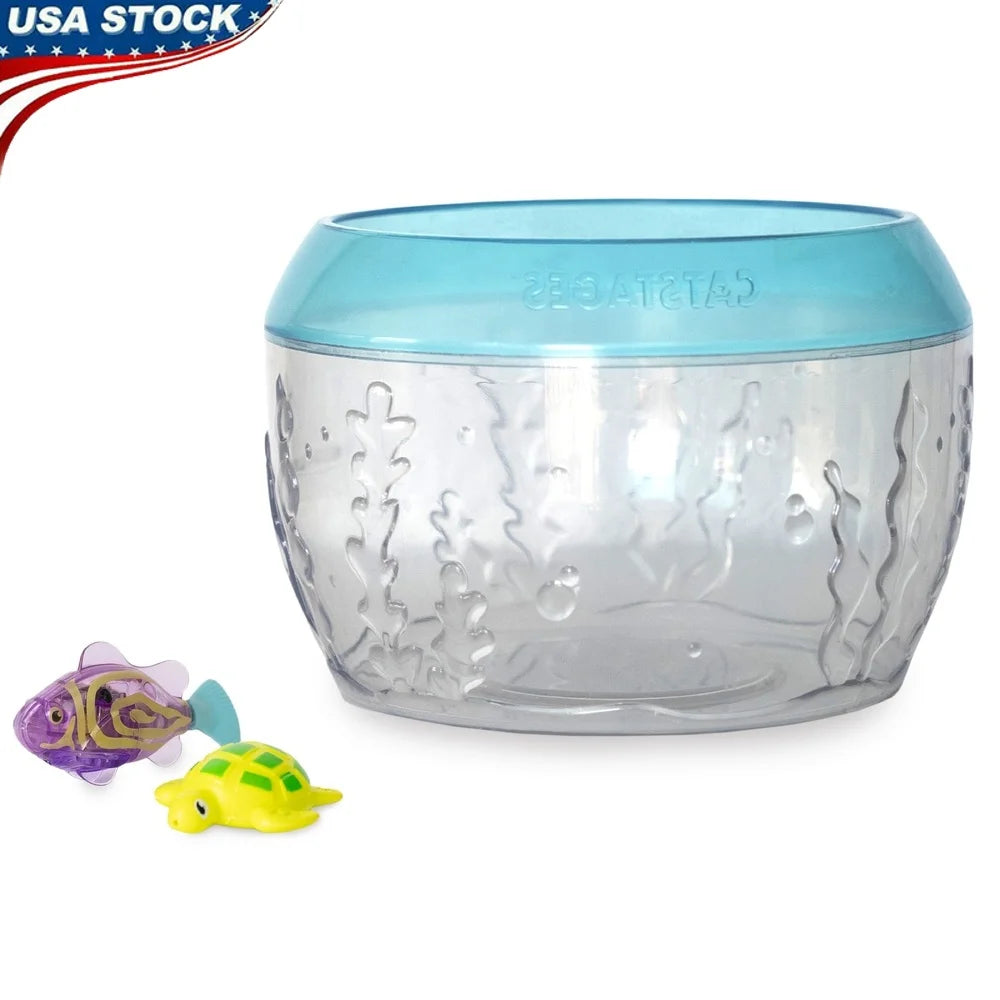 Interactive Fish Bowl Cat Toy with Floating Turtle and Electronic Fish
