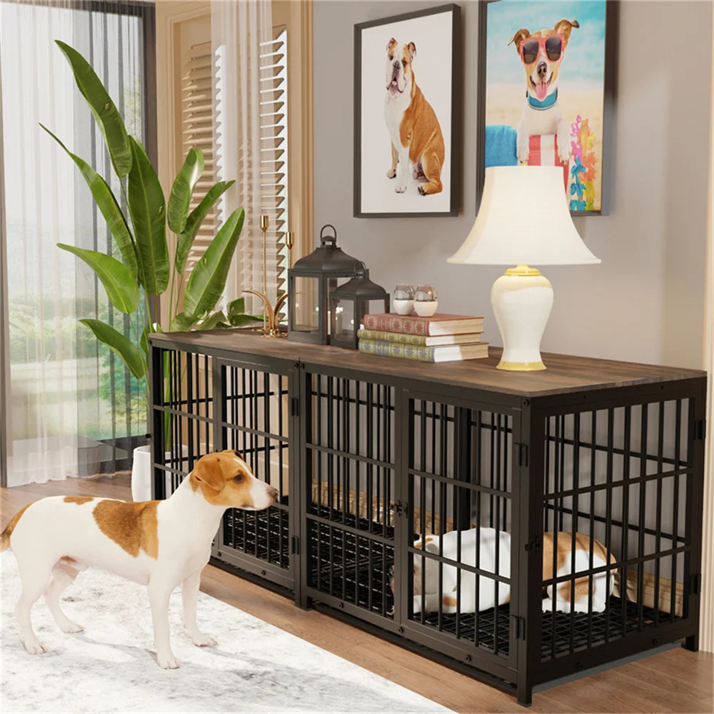 Large Wooden Dog Crate Indoor Furniture Style Elevated Dog Kennel with Tray