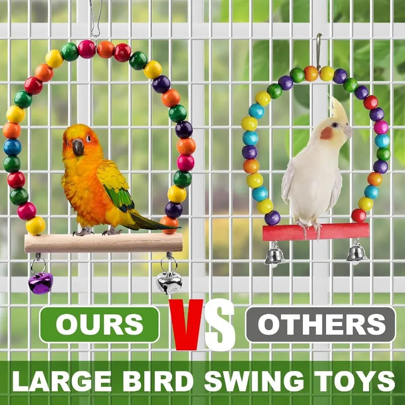 ZhejiangHign Wood Bird Toys 7Pcs Perch Swing Set Parakeets