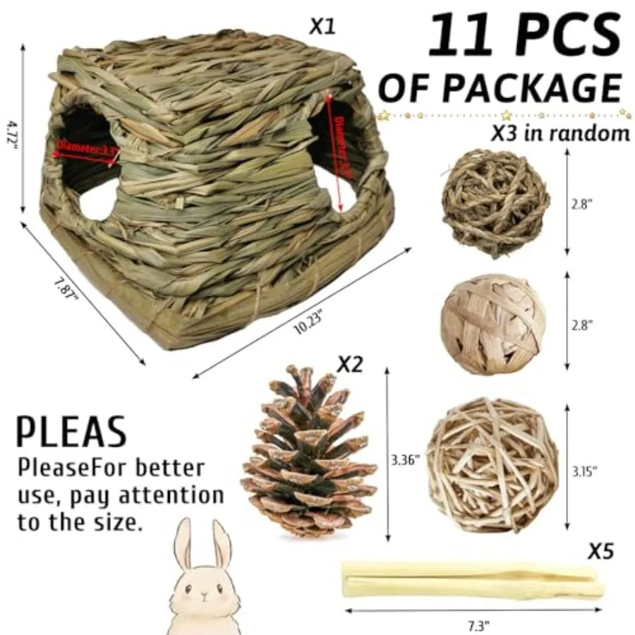 Gea Grass House For Small Pets Hideout With Chew Toys