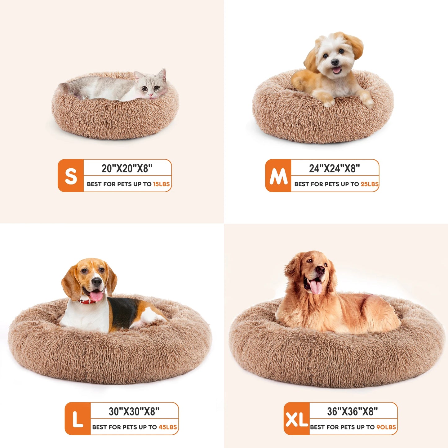 JHK Calming Dog Bed Plush Faux Fur Anti Slip Round Pet Bed