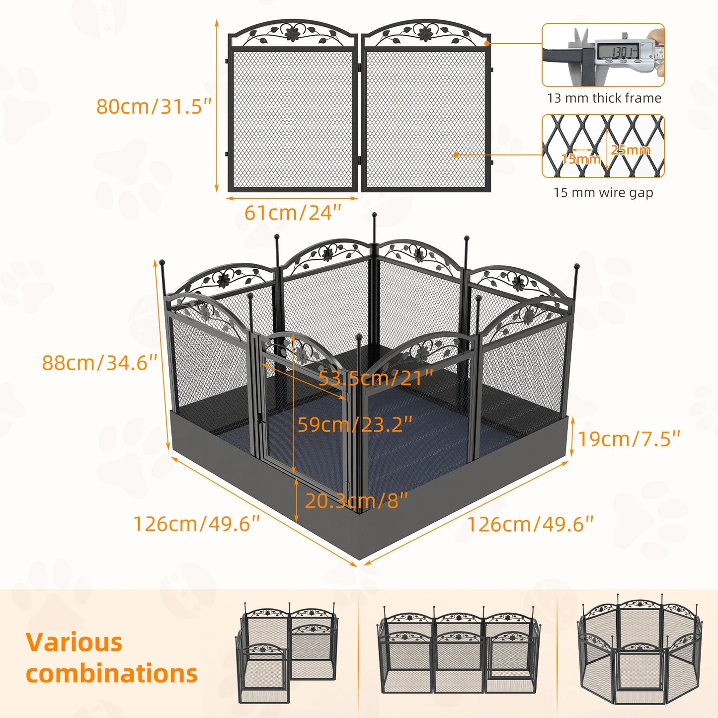 Bingopaw Metal Dog Playpen With Gate Fence Cage Heavy Duty