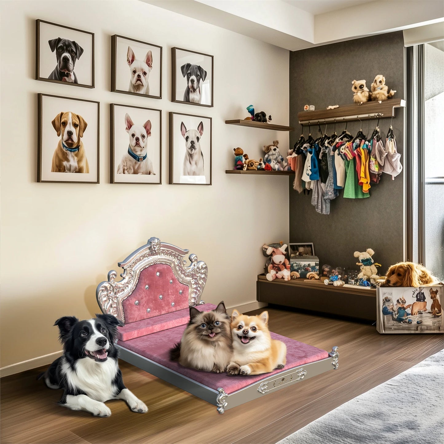 Bingopawcn Luxury Pet Bed With Headboard And Velvet Cover
