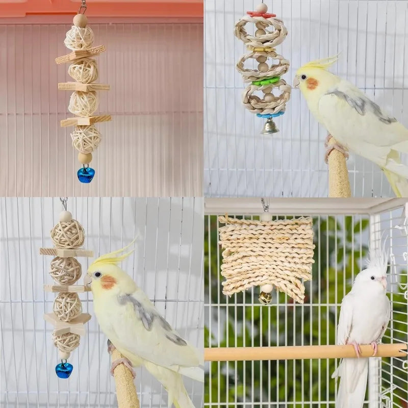 Zhejiang Parrot Bird Wood Swing Chew Bell Cage Toy Perch