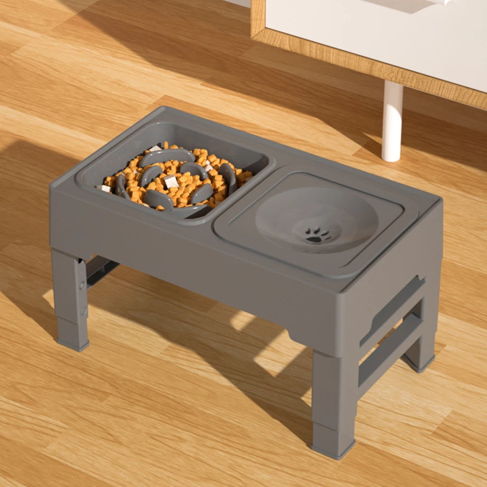 3 In 1 Adjustable Height Stainless Steel Pet Slow Feed Water Bowl