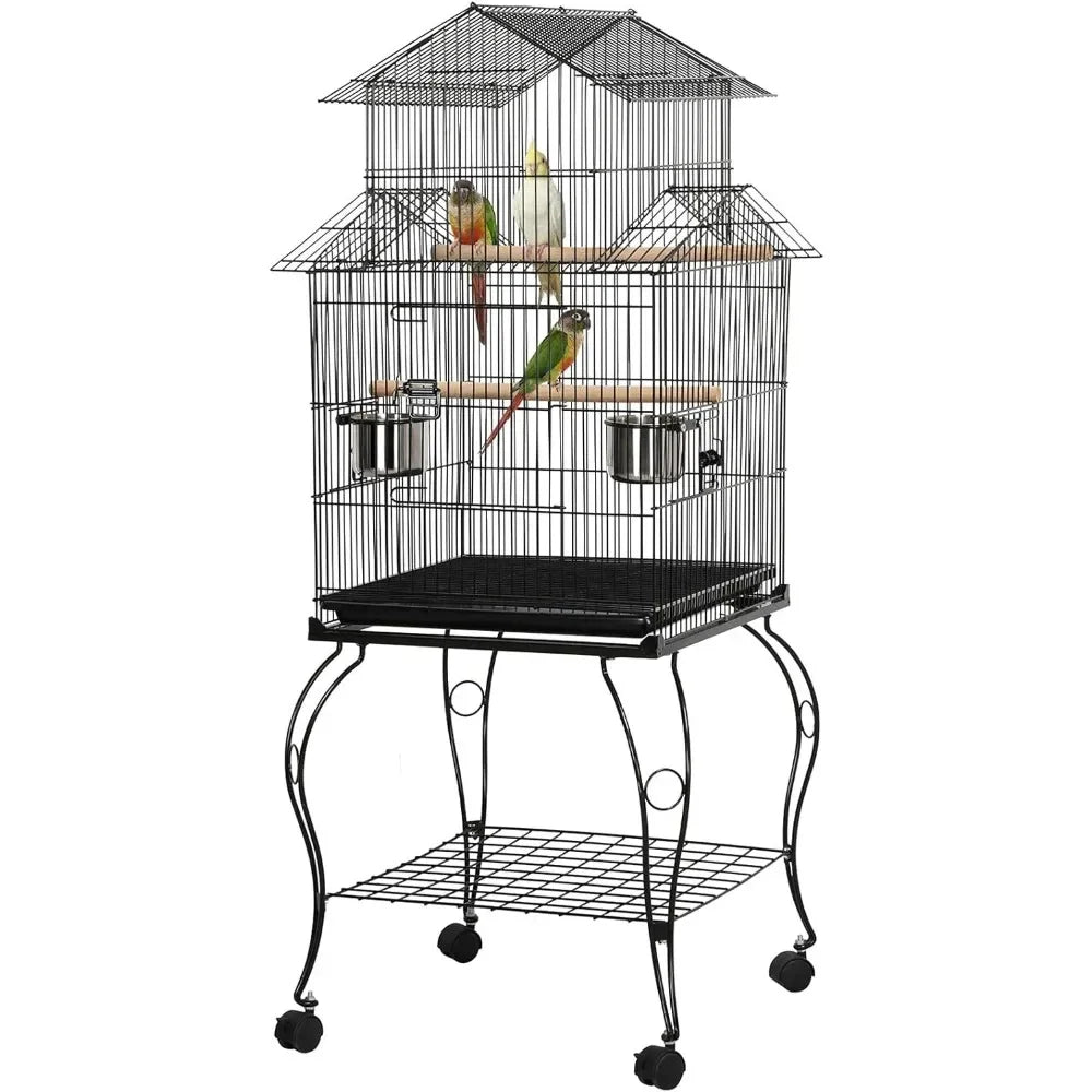 55 Inch Rolling Standing Parrot Cage with Detachable Stand for Cockatiels
