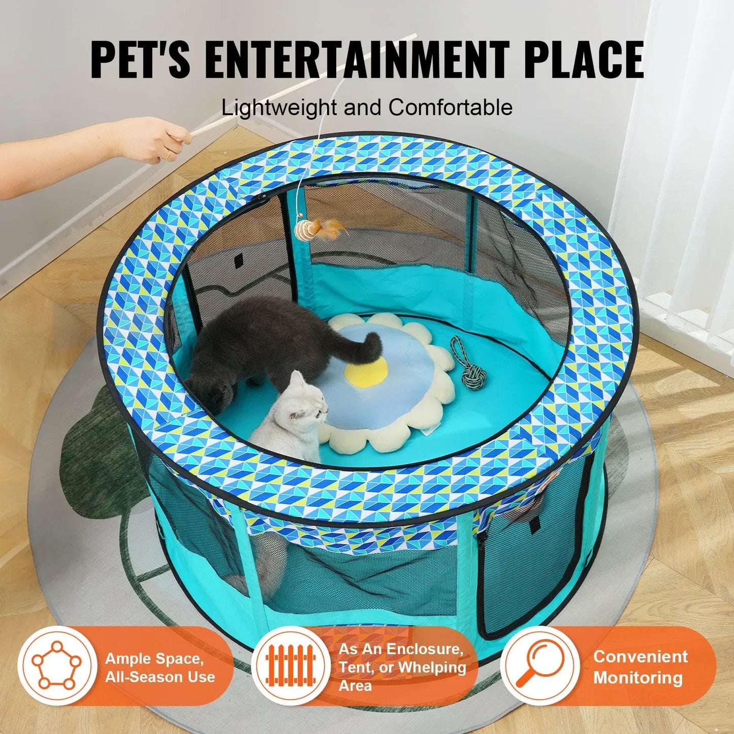 Foldable Portable Dog Playpen 44 Inch Round Crate with Removable Zipper