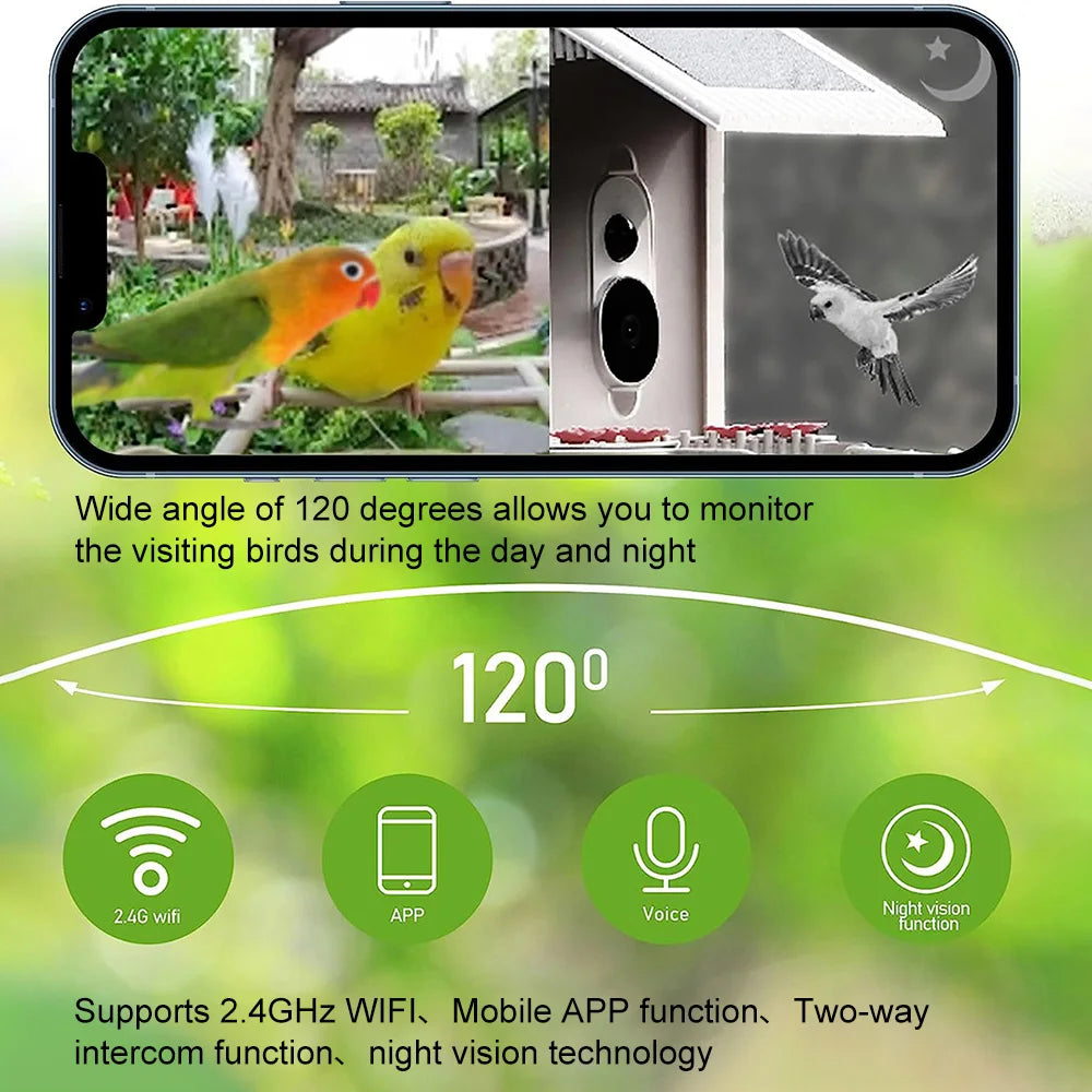 2.4G WiFi Smart Bird Feeder with Camera 1080P Motion Detection and AI Identification
