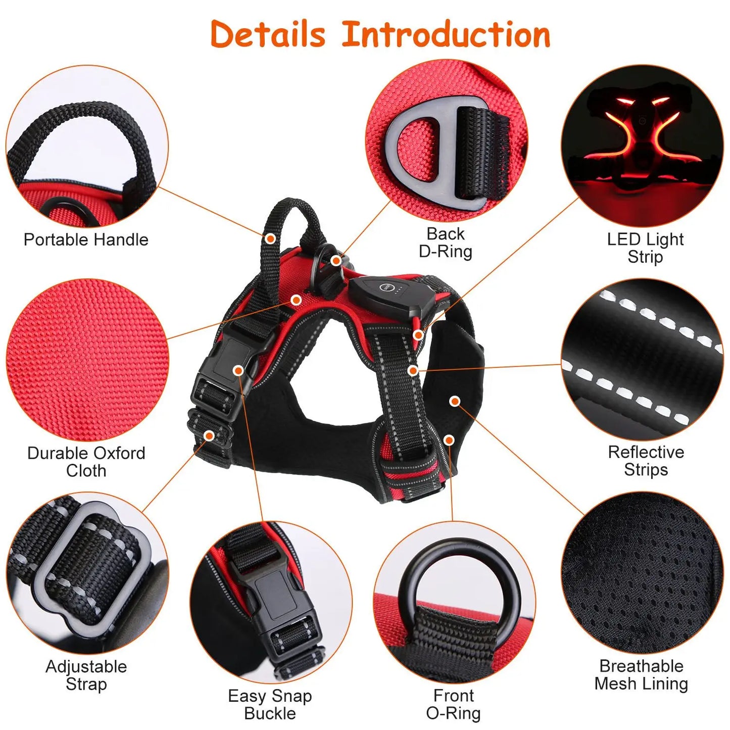 HunanHign-concerned LED Light Up Dog Harness With Handle