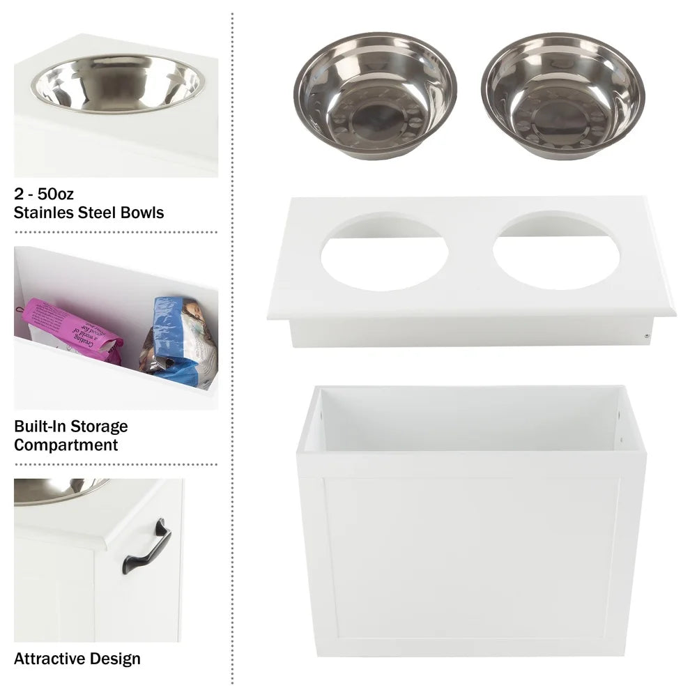 Elevated Dog Bowls with Hidden Storage and Adjustable Height Pet Feeder