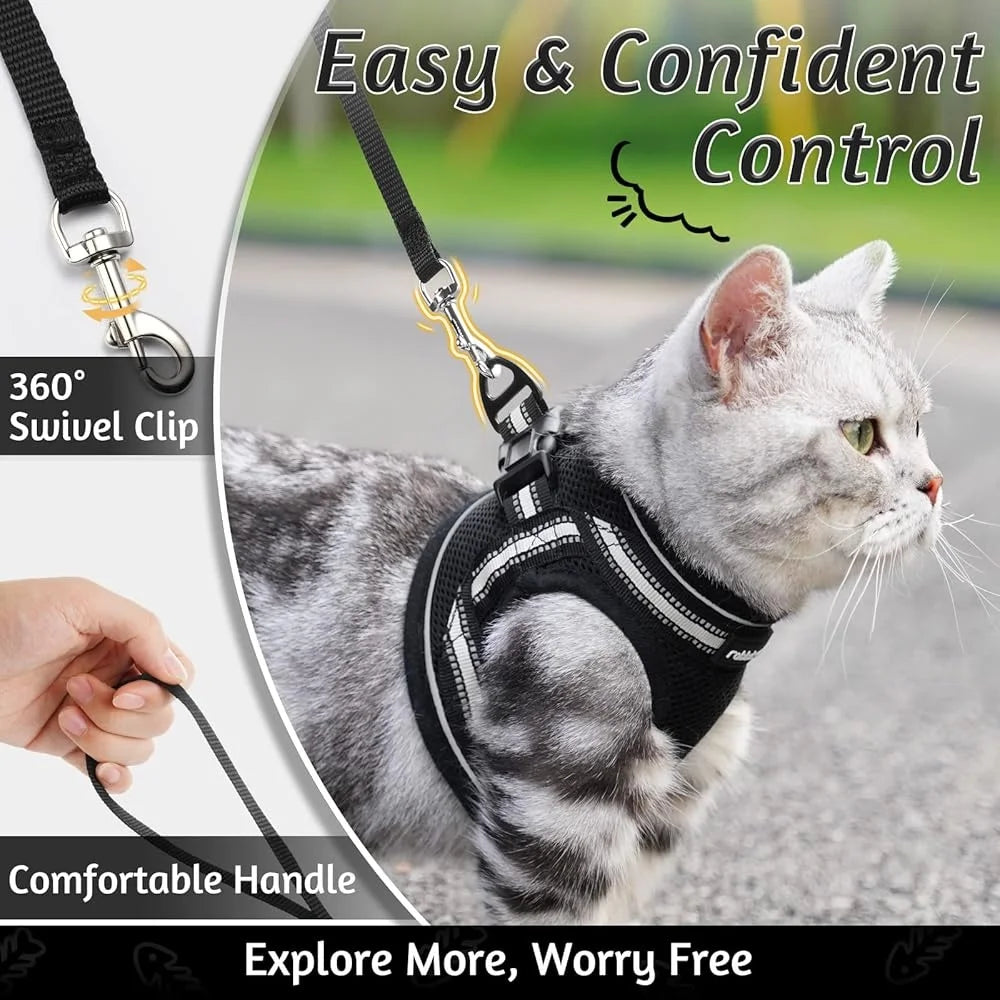 Escape Proof Cat Harness and Leash Set Adjustable Soft Vest for Outdoor Walks