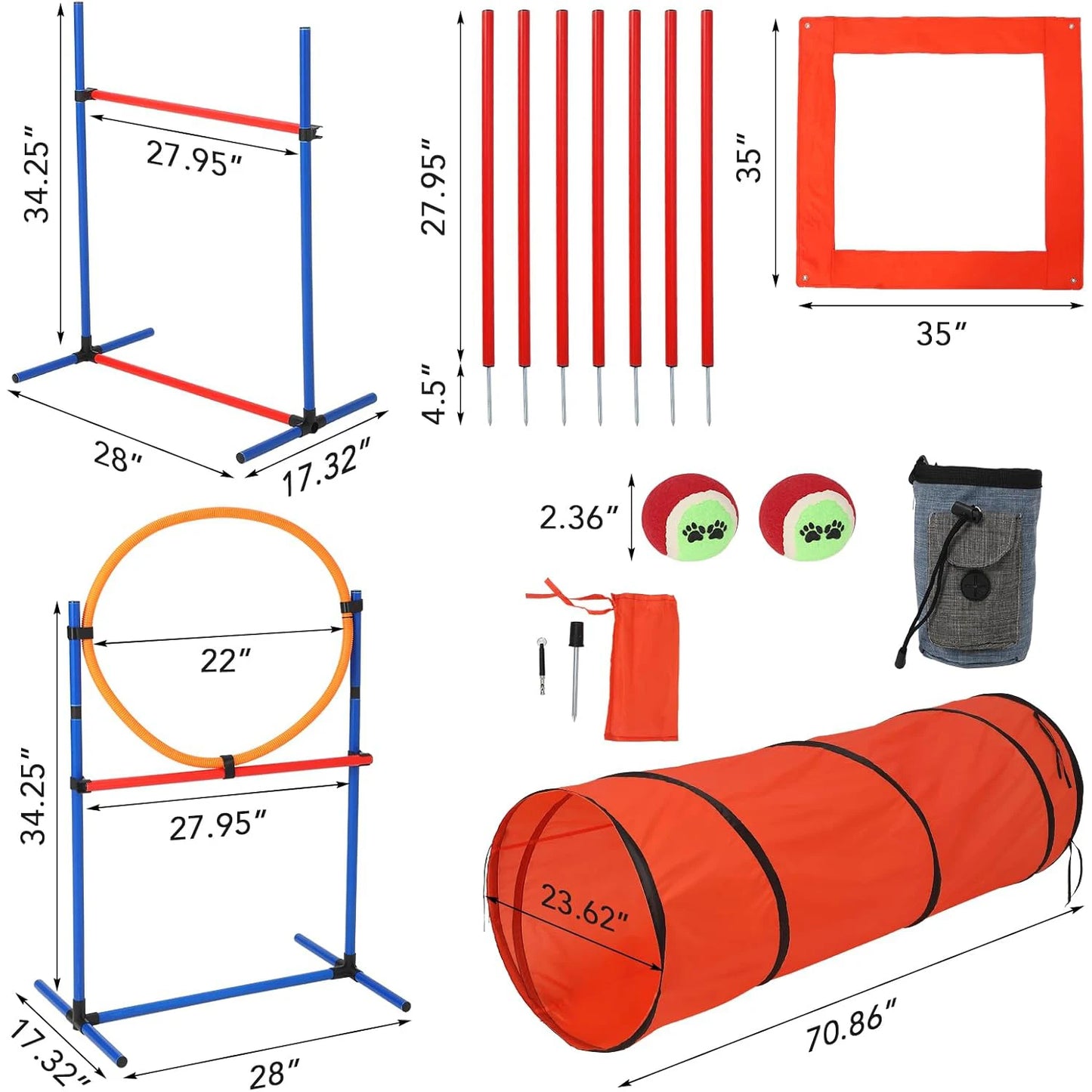 87 Piece Dog Agility Training Equipment Set with Tunnel Jump and Weave Poles