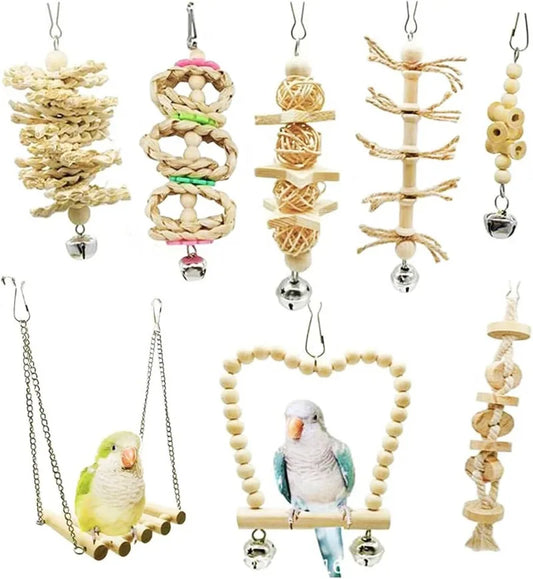 Zhejiang Parrot Bird Wood Swing Chew Bell Cage Toy Perch
