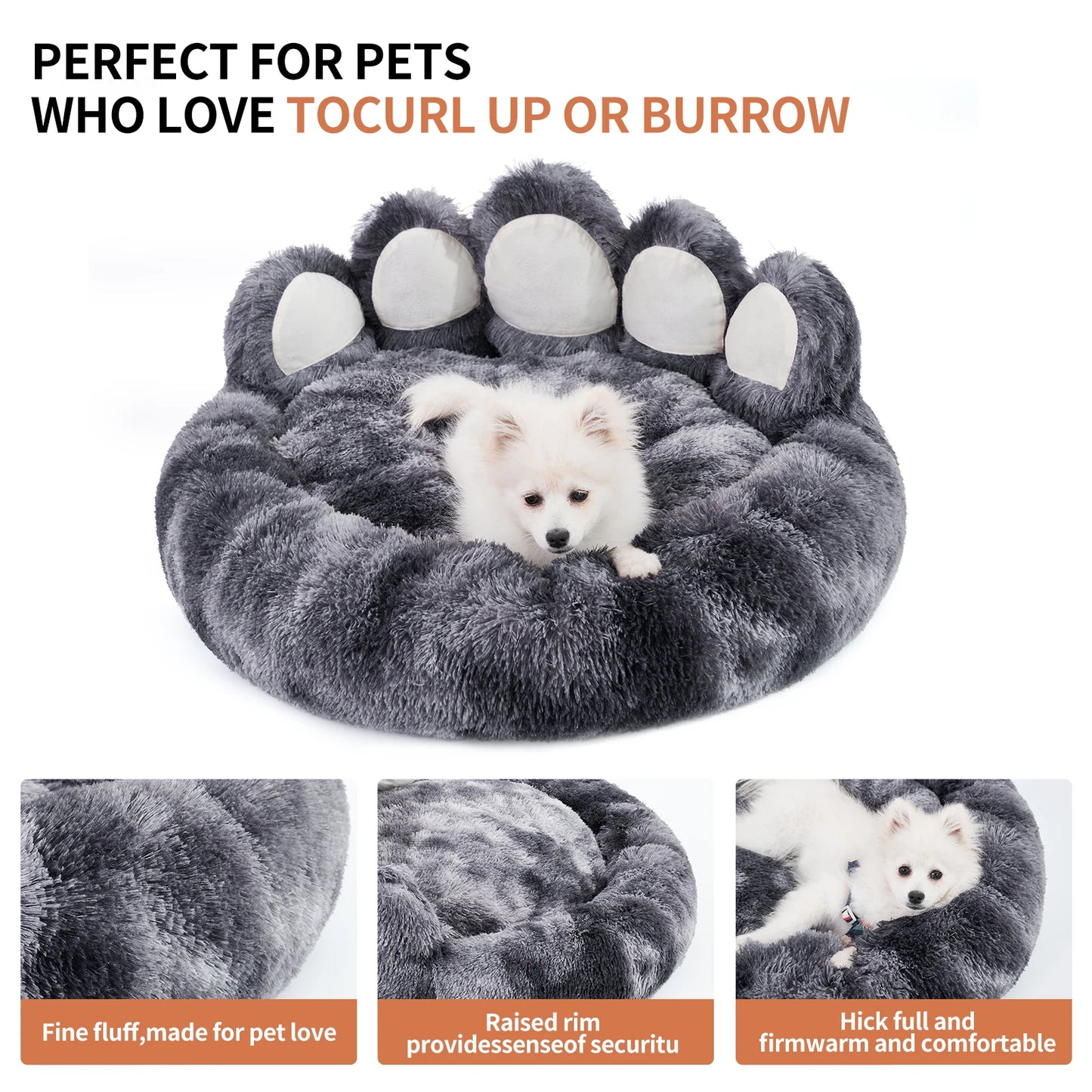 Cozy Paw Shape Dog Bed Cushion for Deep Sleeping Fluffy Furry Friends
