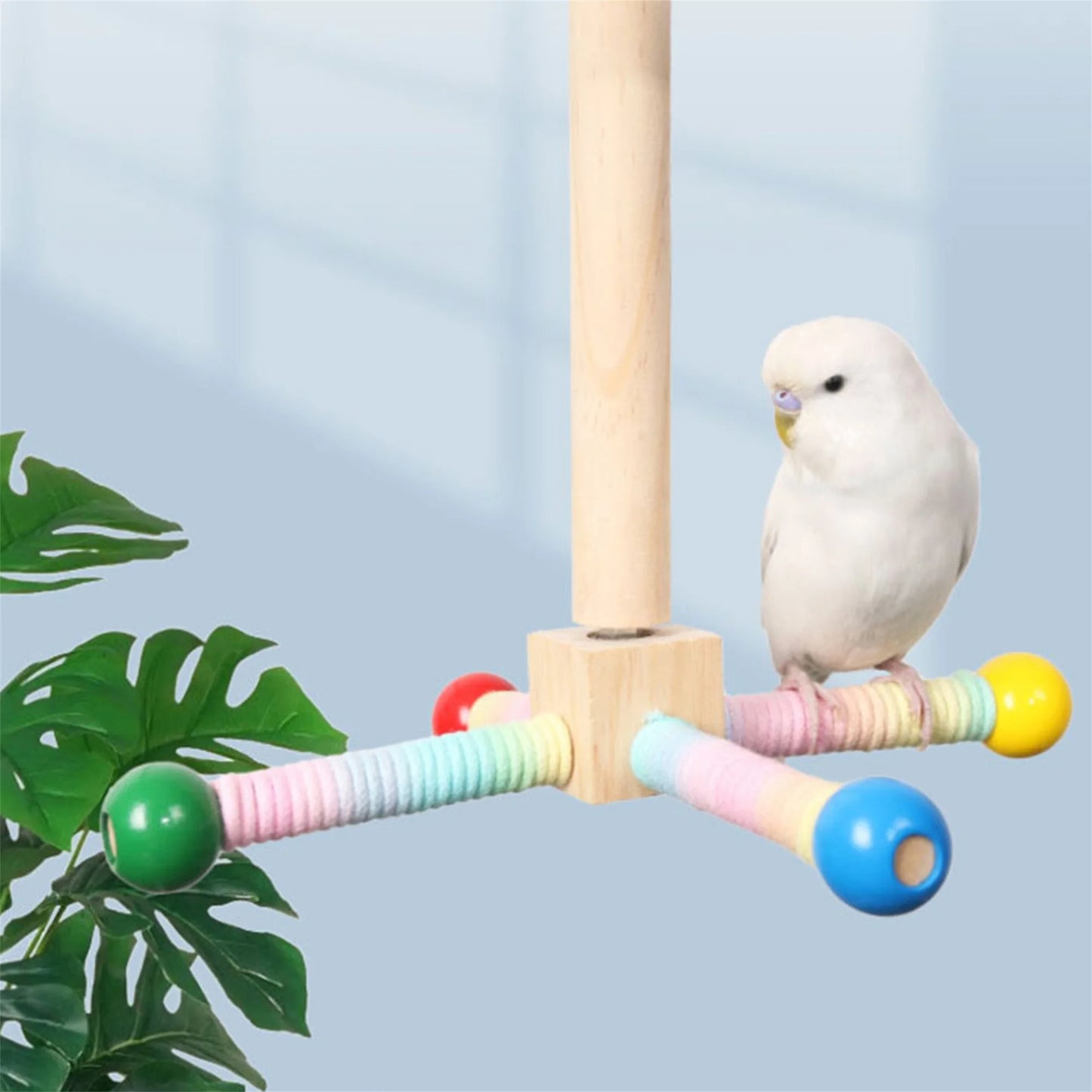 Wooden Parrot Climbing Ladder Swing Toy With Bells