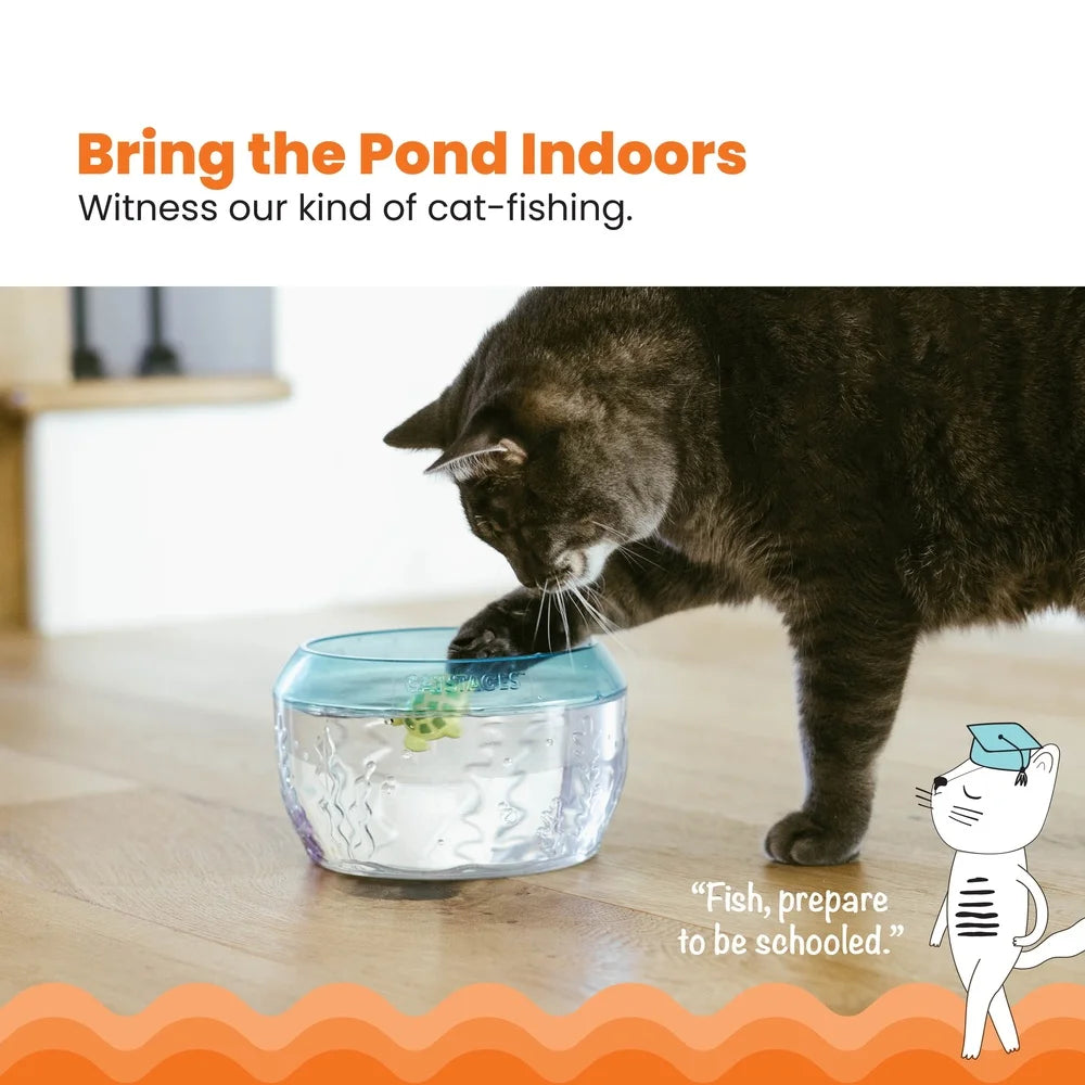 Interactive Fish Bowl Cat Toy with Floating Turtle and Electronic Fish