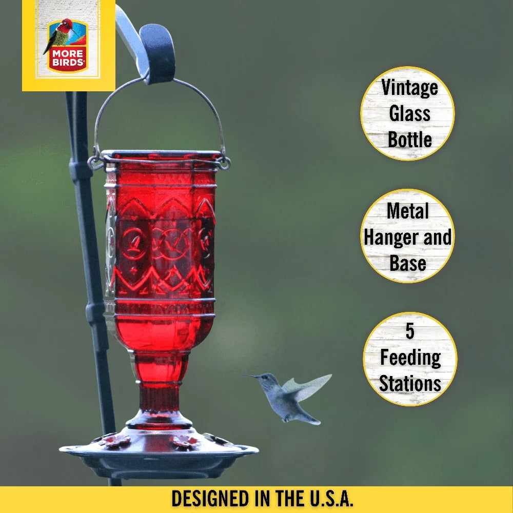 XMSJ Vintage Hummingbird Feeder Glass Bottle Copper Perch