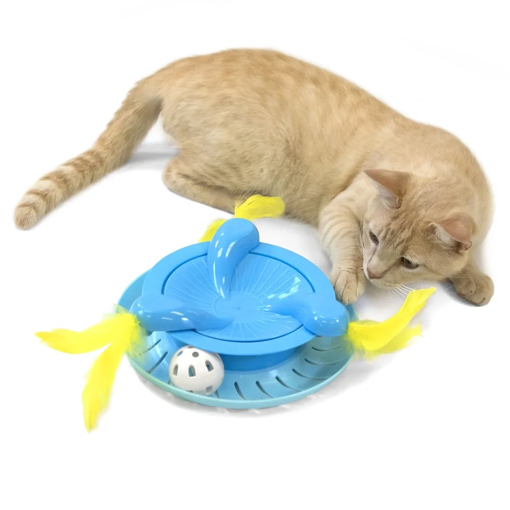 XMSJCN Interactive Cat Ball Track Spinner With Feathers