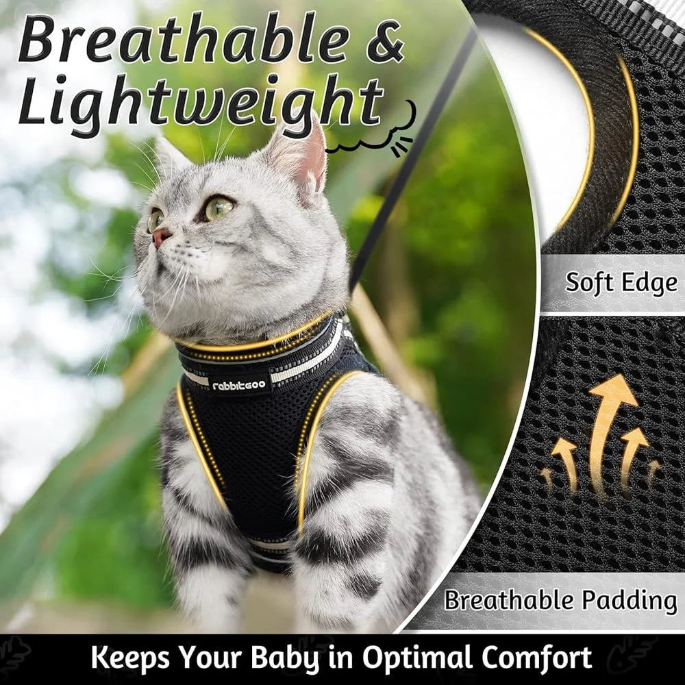 Escape Proof Cat Harness and Leash Set Adjustable Soft Vest for Outdoor Walks