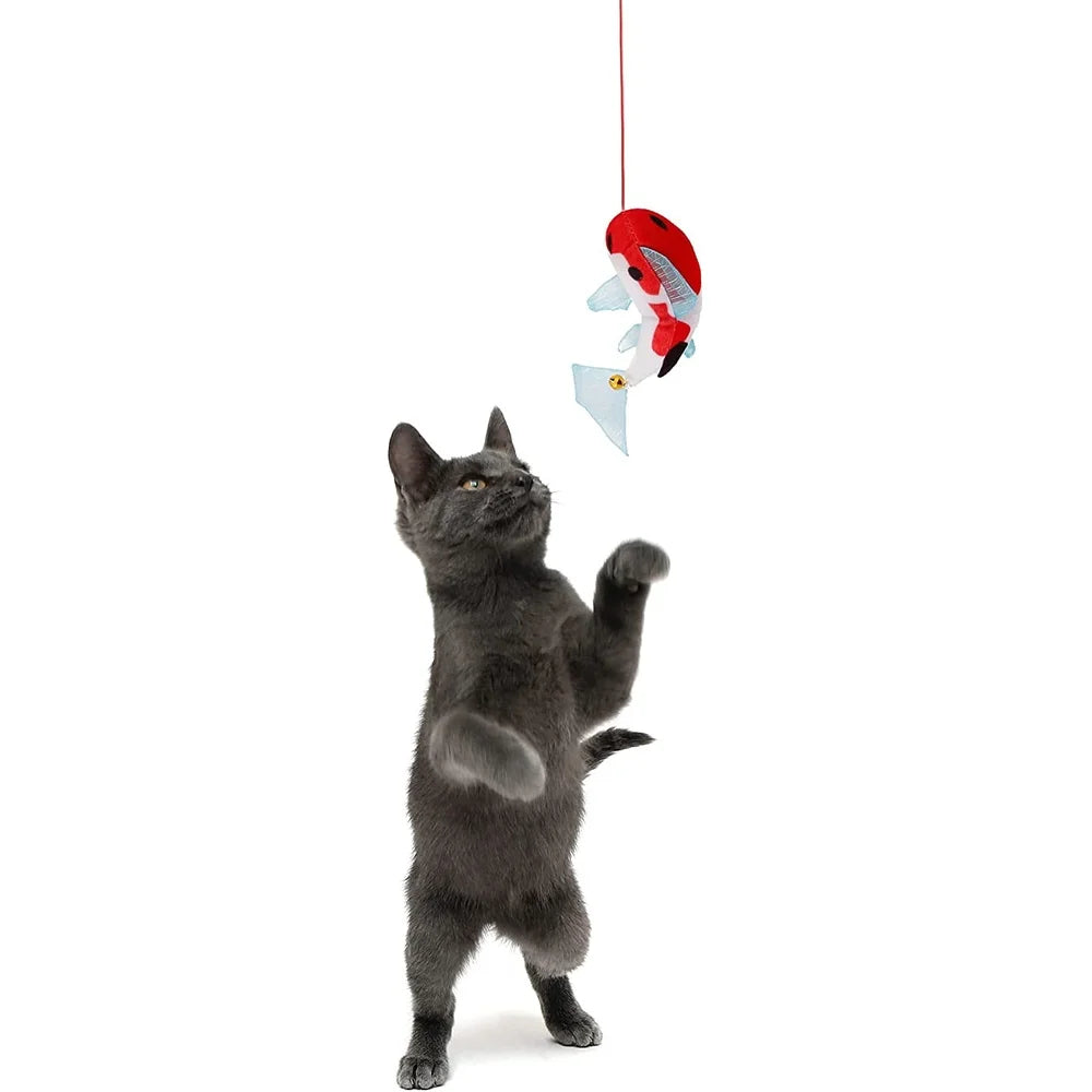 Interactive Koi Dangler Cat Toy Wand with Suction Base and Elastic String