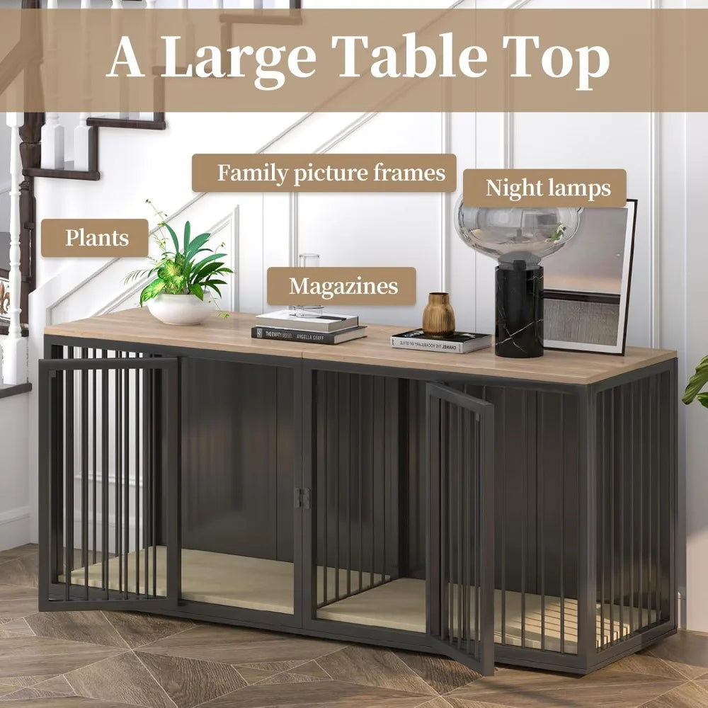 Hignconcerned Dog Crate Iron Frame With Double Doors