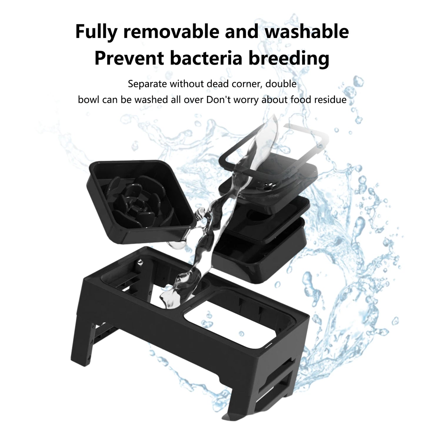 3 In 1 Adjustable Height Stainless Steel Pet Slow Feed Water Bowl