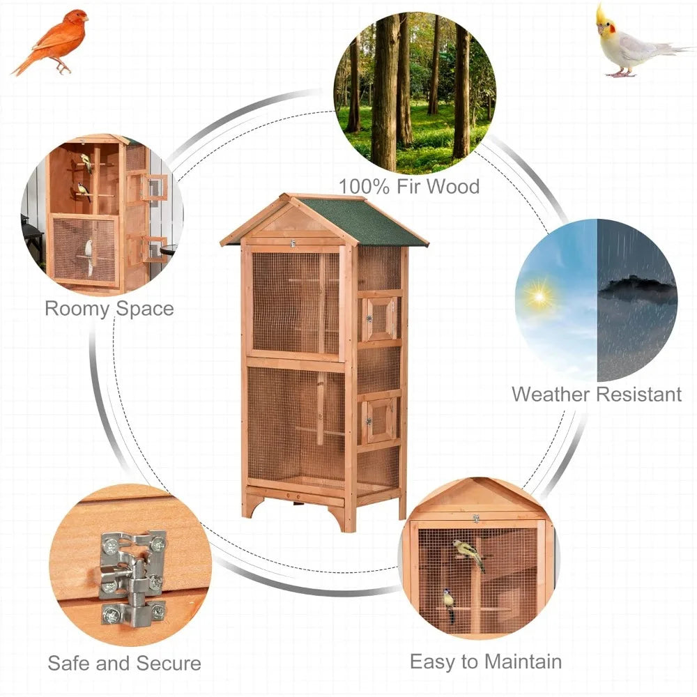 60 Inch Wooden Outdoor Bird Cage for Finches and Parakeets with Removable Tray
