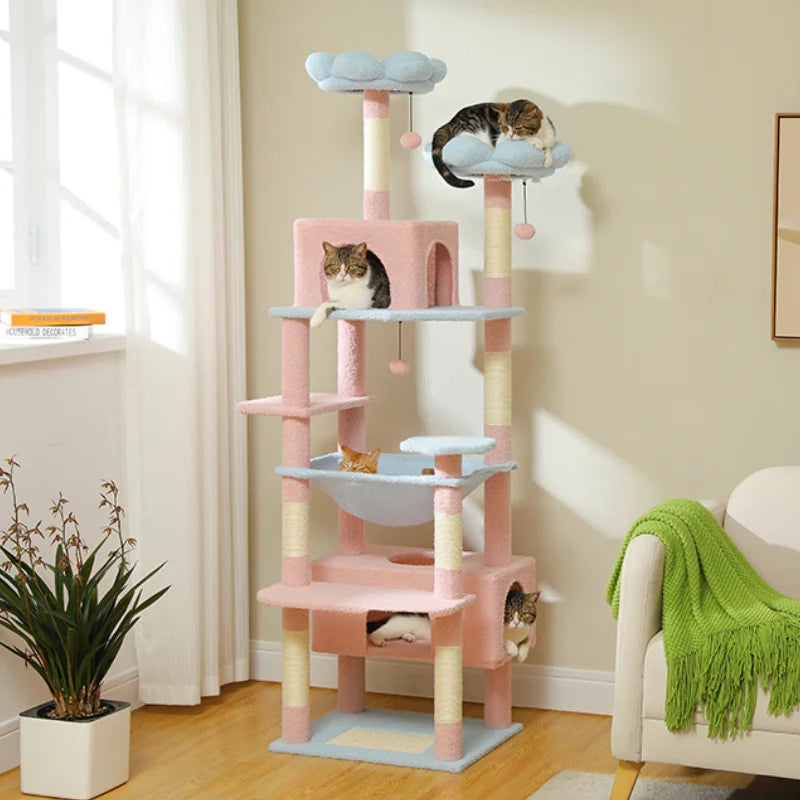 Luxury Multi-Level Cat Tree 72.4 Inch with Condo Hammock and Scratching Post