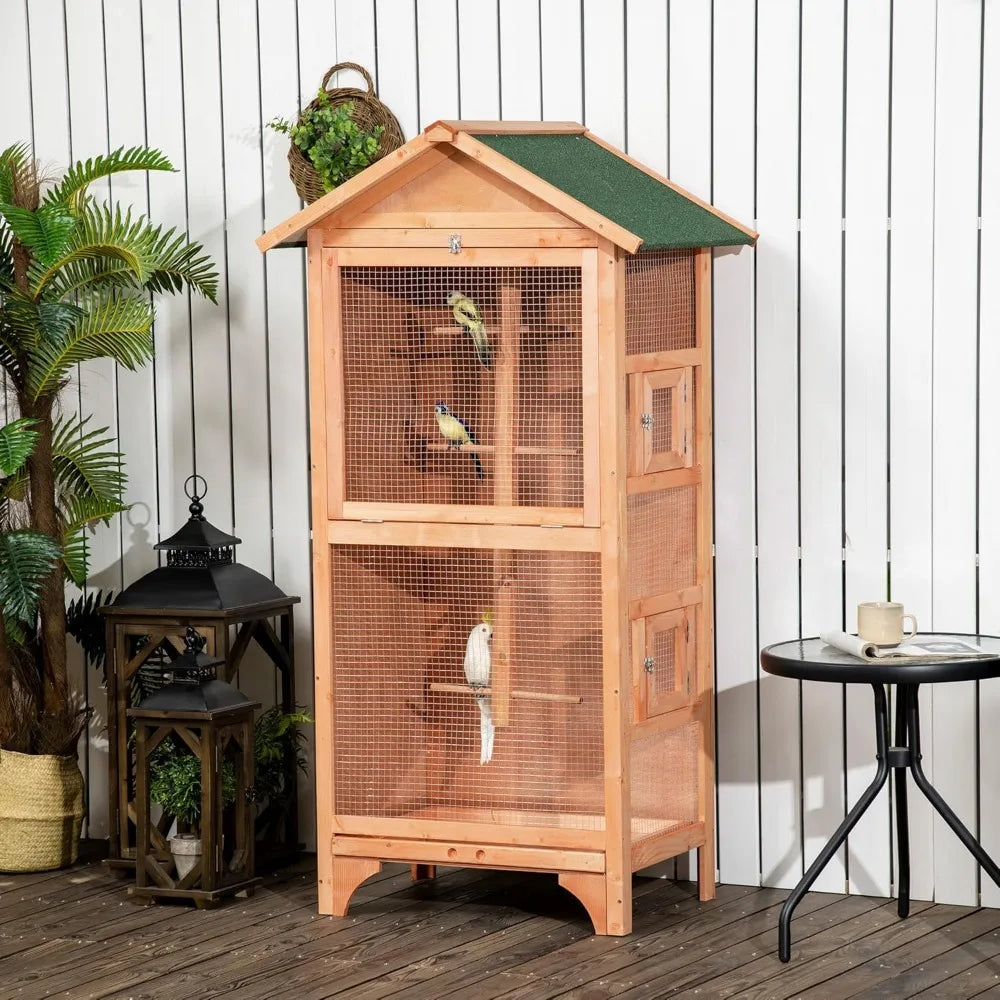 60 Inch Wooden Outdoor Bird Cage for Finches and Parakeets with Removable Tray