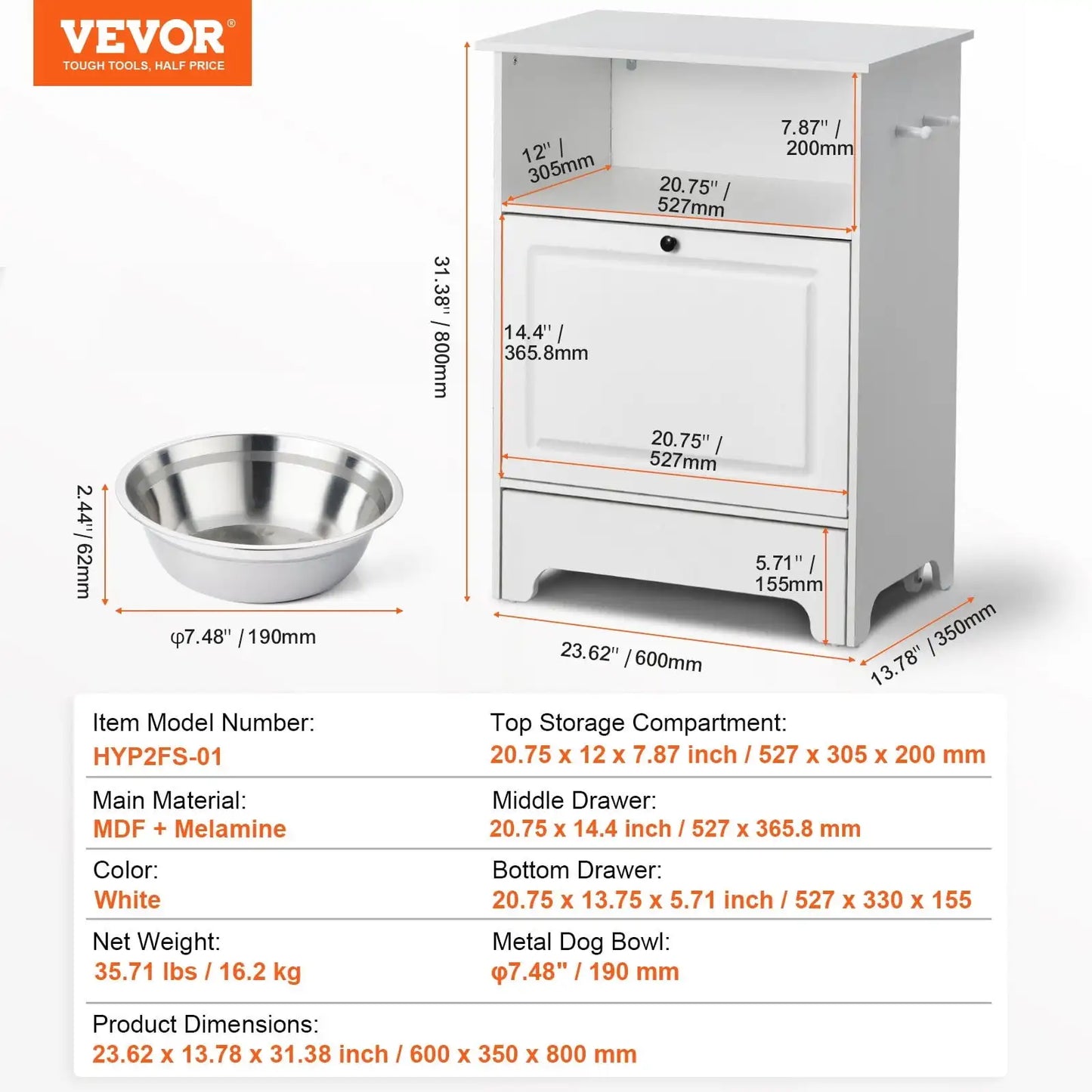 XMSJH Pet Feeding Station With 2 Elevated Bowls And Storage