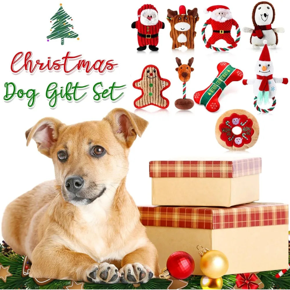 Hign Concerned Christmas Dog Toys Squeaky Plush 9 Pcs Set
