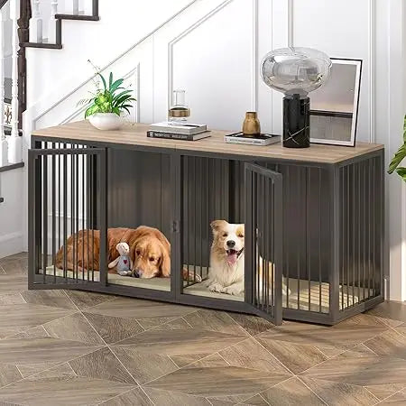 Hignconcerned Dog Crate Iron Frame With Double Doors