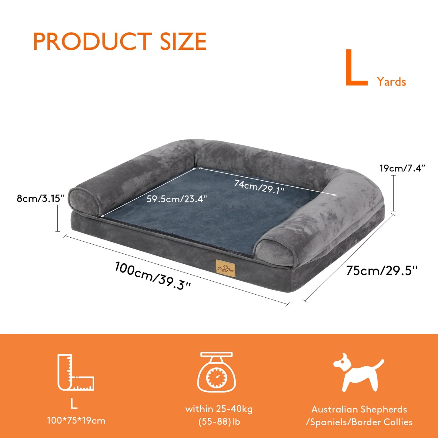 BINGOPAWCN Orthopedic Dog Bed Removable Cover Cushion