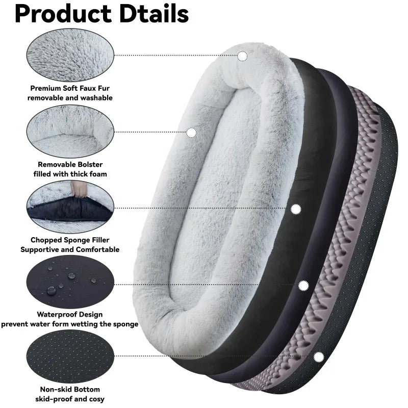 Human Dog Bed Washable Faux Fur Orthopedic Napping Sofa for Pets and People